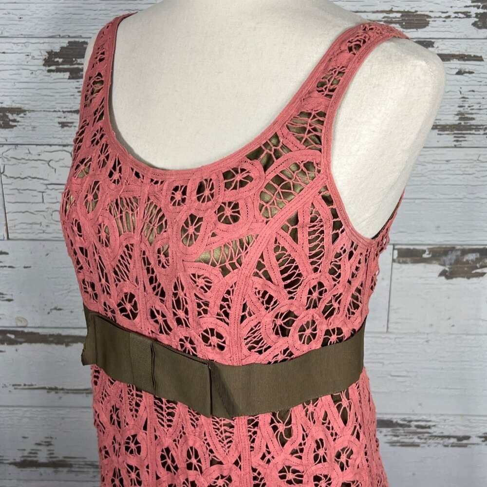 VINTAGE BETSEY JOHNSON Sleeveless Lace Overlay Dress in Pink & Brown Sz 10 EUC - Picture 2 of 5